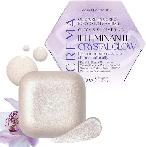 Senso Naturale Olio Illuminante Corpo Solido Crystal Glow Crema Abbronzante Corpo con Brillantini Shimmer Glitter, Idratante Nutriente Profumata Orchidea Selvaggia, Vitamina E, Burro di Karitè, Vegano