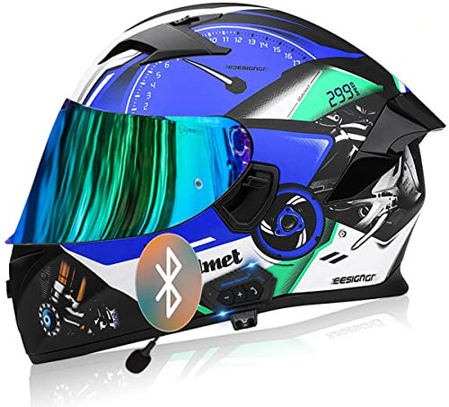 SDFGDFD Bluetooth Motorradhelm Integralhelm Motorradhelm Mopedhelm Comfort, Integralhelm mit Sonnenblende ECE/DOT-zugelassen Motorrad-Integralhelm