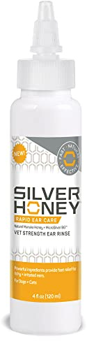 Absorbine Silver Honey Rapid Ear Care Vet Strength Ear Rinse, 4oz, Manuka Honey & MicroSilver BG, Safe for Dogs & Cats