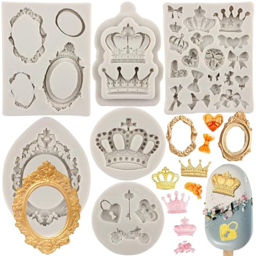 Sijiangmold Silikonformen für Fotorahmen, Krone, Fondant, Vintage-Rahmen, Schokoladenform für Kuchendekoration, Süßigkeiten, Gummipaste, Basteln, Polymerton, 6 Stück