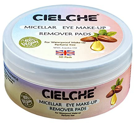 Cielche Micellar Eye Make-Up Remover Pads With Jojoba Oil 50 Pads For Waterproof & Longwear Make-Up