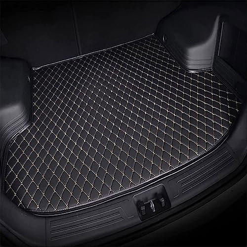 Auto Leder Kofferraummatten für Hyundai Grand Santa Fe 2014-2018, Wasserdicht Kofferraum Cargo Schutzmatten Auto ZubehöR,D/Black~beige