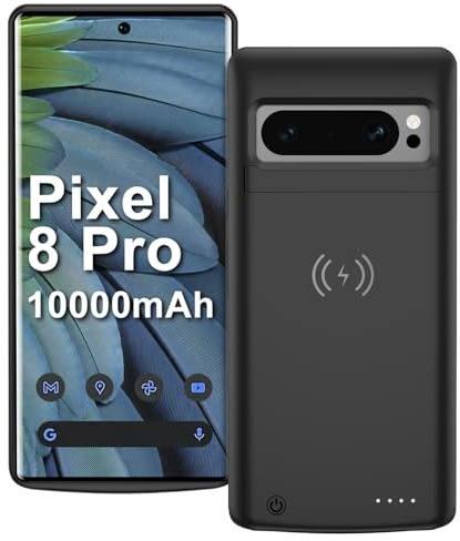 Wireless Charging Case for Google Pixel 8 Pro, Portable Rechargeable Battery Case High Capacity 10000mAh Qi Wireless Charging with Pixel 8 Pro Extended Battery Charger Case