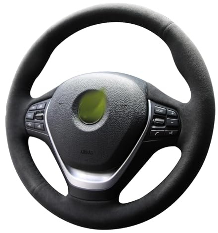 WQKRBMGU Handgenähte Alcantara-Lenkradhülle, kompatibel mit BMW M Sport F20-F23, F30-F36, Schwarz, Mikrofaser