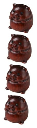 ABOOFAN 4 Stück Sandelholz- -Statue Schlüsselanhänger-Dekoration anhänger selber machen holzschwein Dekorative Holzfigur Ornament Schlüsselringe Schweineschmuck aus Holz Tier