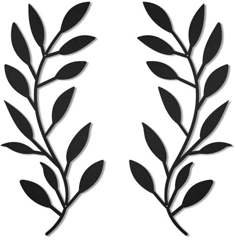 HZBAKLO Metal Tree Leaf Wall Decor, 2 Pcs Vine Olive Branch Leaf Wall Art Ornament, Wall Hanging Sculpture Art for Indoor Outdoor Bedroom Living Room (Black)