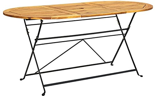 BaraSh Gartentisch 160x85x74 cm Akazie Massivholz Oval Buffettisch Balkontisch Klein
