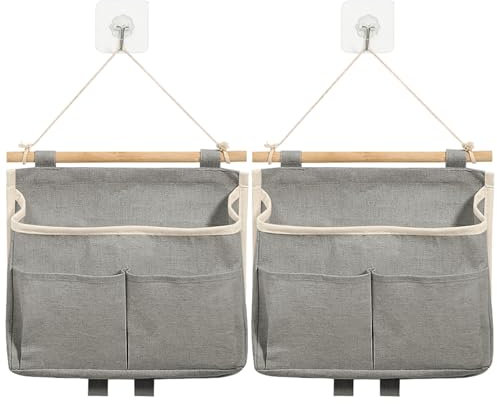 Baxcdyswe 2 Stück Hängeorganizer, hängeaufbewahrung High Capacity Faltbares Wandorganizer,Tasche mit Haken für Badezimmer, Aufbewahrung mit 3 Fächer für Zuhause, Büro, Geschäft, Wohnmobil (Grau)