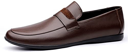 Herren-Loafer, einfache, runde Zehenpartie, Penny-Loafer, Leder, flexibel, bequem, leicht, Party, Outdoor, Slip-On(Braun,45 EU)