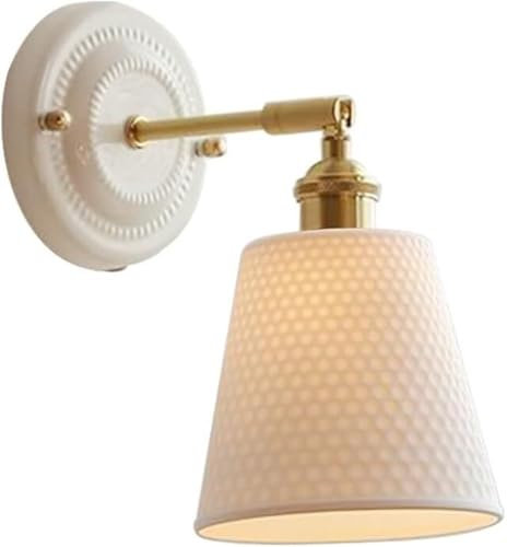 Wandleuchte Innen Wandlampe Wandleuchte im Vintage-Stil aus Messing, französisches Landhaus-Wandlicht, Milchkeramik-Schirm, weiß gerippt, komplett aus Kupfer, Wandlampe for das Bett, Wohnzimmer, Veran