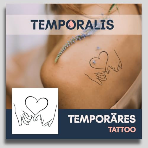 Fake Tattoo Herz – Temporalis® | Temporäre Tattoos für Erwachsene – EU-zertifizierte Kosmetik, vegan & wasserfest – Hält 1 bis 2 Wochen [ Herz mit Händen ]