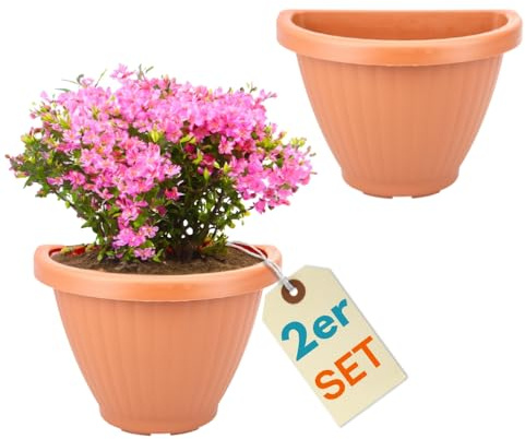 GarPet 2er Set Blumentopf Wand Blumentopf Wandmontage Wandblumentopf Wandvasen für Pflanzen Pflanzen Wandhalterung Wandtopf Außenbereich 30 cm Terrakotta