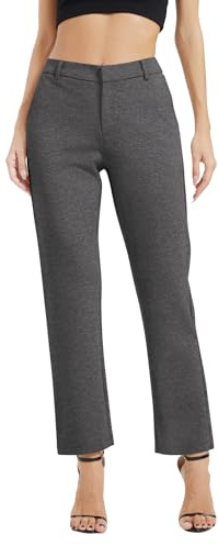 EXCHIC Donne Business Gamba Dritta Elastico Vita Lavoro Pantaloni Casual Comodo Bootcut Pantaloni con Tasche(XL, Grigio Profondo)