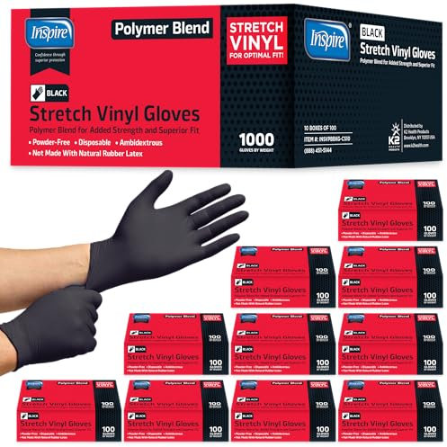 Inspire Gants jetables en mélange de nitrile et de vinyle sans latex, multi-usages, noirs, gants de cuisine et de nettoyage (1 000, taille XL)