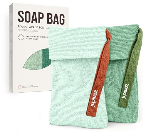 ZOMCHI 2 bolsas de jabón para barras de jabón con diferente rugosidad, bolsas exfoliantes para guardar jabón, bolsa de jabón para gel de baño (Verde)
