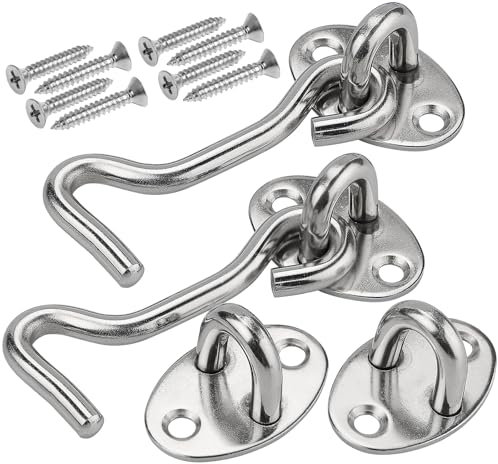 DKBT Gancio tempesta da 3 pollici con occhiello in acciaio inox, 2 pezzi chiavistelli, ganci per cabina, grandi per finestre, con 8 viti di montaggio per porte del garage, finestre, porte del fienile