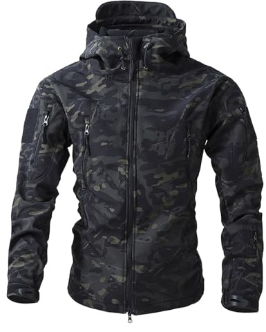 RUMAOZIA Herren Camouflage Softshelljacke Taktische Winter Mantel mit Kapuze und Reißverschluss Atmungsaktiv Outdoorjacke Angeln Jagd Jacke Arbeitsjacke Warnjacke Trekking Übergangsjacke