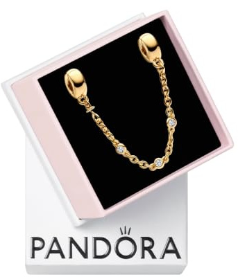 PANDORA Moments Drei Klare Steine Komfortkette aus Sterling Silber mit vergoldeter Metalllegierung und Zirkonia, Kompatibel Moments Armbänder, 763515C01-05