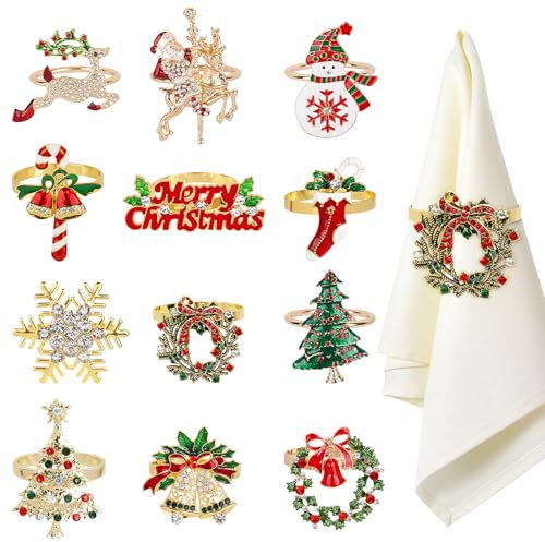 BOFUNX 12pcs Anelli Portatovaglioli Natale in Metallo Portatovaglioli Natalizi Anelli di Tovagliolo di Natale Decorzioni da Tavola per Festa Natale Cena Anniversario