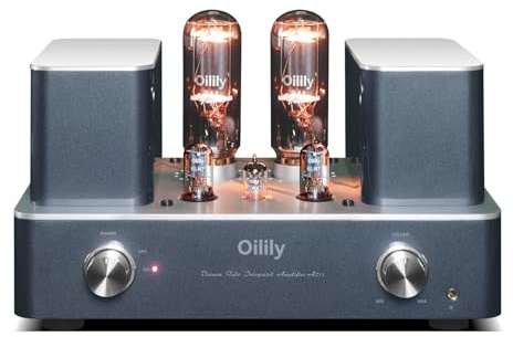 Oilily A211 Vacuum Tube Integrated Amplifier, 14W+14W Class A Single-Ended, 211x2Tube,with 4Ω/8Ω Speaker Output, Perfect for Audiophiles & Home Theater (Silver)