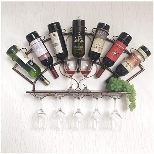 Wandmontiertes Weinregal für Zuhause, Bar, Dekoration, rustikaler brauner Holz-Weinschrank mit Glashalter, kreative Weinaufbewahrungslösung
