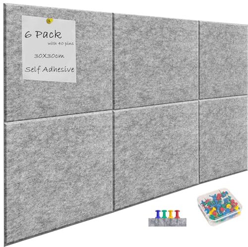 Kongming Pinnwand Groß 90x60cm Pinnwand Filz Selbstklebend mit 40 Reißzwecken, 6 Stück 9mm Dick Pinwand, Vision Board für Fotos, Notiz Memoboard für Zuhause Küche Büro Schule (hellgrau)