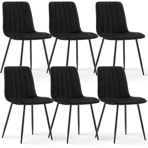 CLIPOP Esszimmerstühle 6er Set,Samt Gepolsterte Küchenstühle mit Stabilen Metallbeinen, Lounge Wohnzimmerstuhl für Zuhause, Büro und Hotel (6er Set, Schwarz)