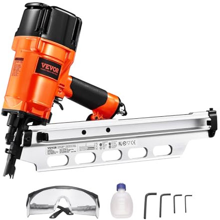 VEVOR Framing Nailer, 50 to 90 mm 21 Degree Full Round Head Pneumatic Framing Nailer with Dual Trigger Modes & Tool-Less Depth Adjustment, 80-120PSI Pro Air Nail Gun for Framing Flooring Decking