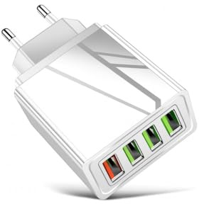 Pack 2 Cargadores USB Pared 3.0, 4 Puertos, Quick Charge, Adaptador Corriente Rápido, Compatible con Dispositivos Móviles.