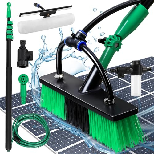 Gimisgu Cepillo de lavado telescópico de 3,6 m, con mango telescópico de aluminio, cepillo telescópico 2 en 1 con conexión de agua, 2 cabezales de cepillo de limpieza intercambiables, limpiador de