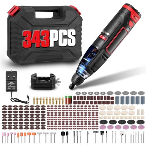 Cordless Rotary Tool Kit 12V Rechargeable Rotary Tool with 343pcs Accessories,7 Variable Speed 35000RPM, Power Rotary Multi Tool Kit for Sanding, Polishing, Carving, Drilling and DIY Crafts