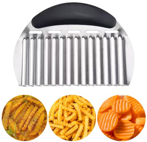 Large Crinkle Cutter French Fry Cutter, Large Crinkle Potato Slicer Wavy Chopper, Stainless Steel Wavy Slicer Crinkle Cutting Chopping Tools with Handle for Carrot Vegetable