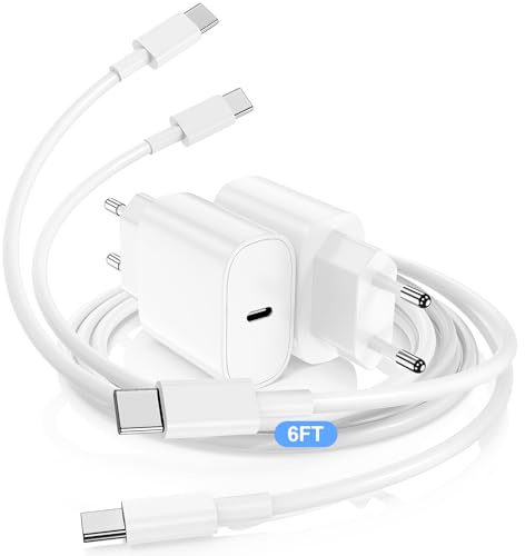 DGVERS 2 Pack 20W Chargeur Rapide USB C pour iPhone 17/16/15 & 2+2m Câble | Adaptateur USB C Chargeur Rapide Prise Secteur USB-C Compatible iPhone 16e,16/15 Plus,17 Air, 17/16/15 Pro, Pro Max, Pad