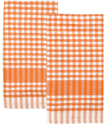 Talking Tables 2 strofinacci da cucina a quadretti arancioni in tessuto di lino per piatti grandi a scacchi, assorbenti e durevoli, in morbido cotone ad asciugatura rapida, confezione ecologica, 45 x