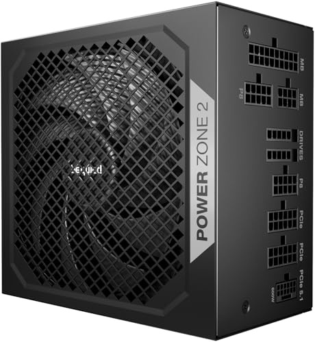 be quiet! Power Zone 2 1000W Power Supply, ATX 3.1, PCIe 5.1, 80+ Platinum | Full Modular, Zero RPM Low-Noise PSU, Pure Wings 3 140mm Fan, 90° Angled 12V-2x6 Connector, Cybenetics Platinum