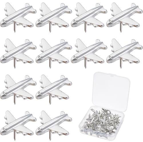 SUPERFINDINGS 40Pcs Flugzeug Reißnägel Aus Legierung Deko Metall Push Pins Für Foto Wand Karten Pinnwand Büro DIY Dekoration In Silber