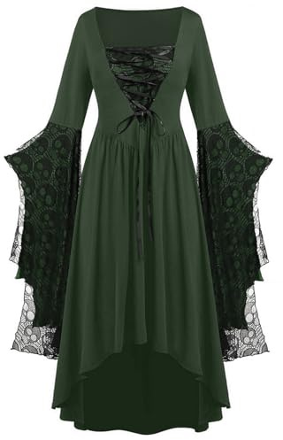 Generisch Vestido gótico medieval para mujer, disfraz de carnaval, con cordones, cintura de trompeta, mangas de mariposa, multicolor, disfraz de bruja, disfraz de vampiro, vestido de fiesta, Color