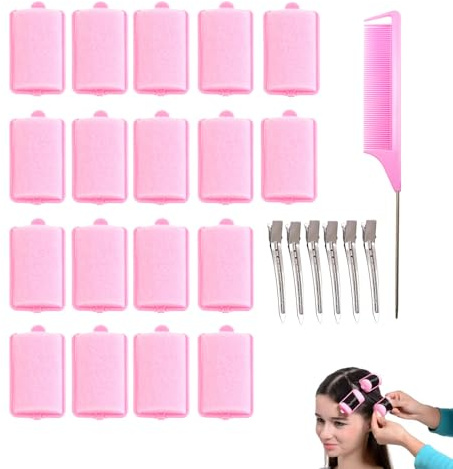 18 Stück Schaumstoff-Lockenwickler, 4 cm Weiche Schlaf-Lockenwickler für Flexibles Haarstyling – Inklusive Edelstahl Rattenschwanzkamm，6 Klemmen –für Wellen, Locken und Volumen，lockenwickler groß