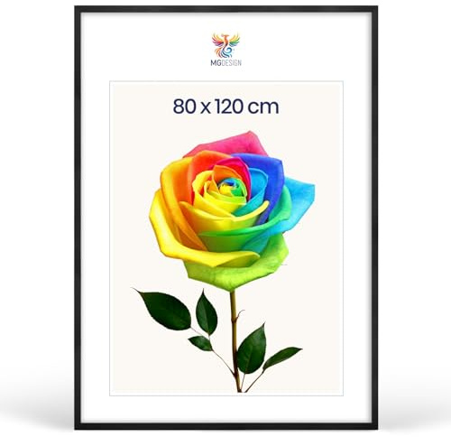 MG Design Bilderrahmen 80 x 120 cm – Posterrahmen mit Schwarz Holzrahmen (Echtholz) und bruchsicherem Acrylglas, Hoch & Quer mit verstärkter Wandaufhängung
