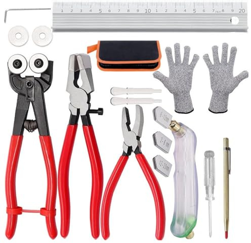 Pack of 16 Industrial Grades Glass Tiles Cutter Set Including Anti Cut Gloves and Oil Lubrication Systems for Safe Accuracy Operations Glass Cutter
