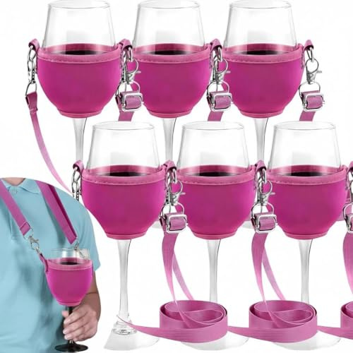 Yitobici Weinglasständer,Gläserhalter,6 Stück Weinglashalter zum Umhängen,Neopren Weinglas Halshalter,Für Weihnachten,Weinfest,Hochzeit,Geburtstag,Party,Picknicks(Rosarot)