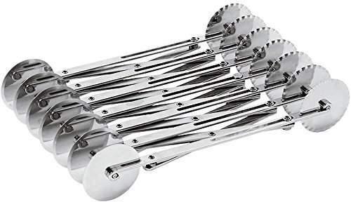 Paderno Stainless Steel 7 Wheel Expanding Pastry Cutter with Plain and Fluted Wheels 280mm Long 55mm Diam.