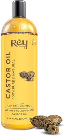 Rey Naturals Cold-Pressed, 100% Pure Castor Oil - Moisturizing & Healing, For Dry Skin, Hair Growth - For Skin, Hair Care, Eyelashes (200ml)