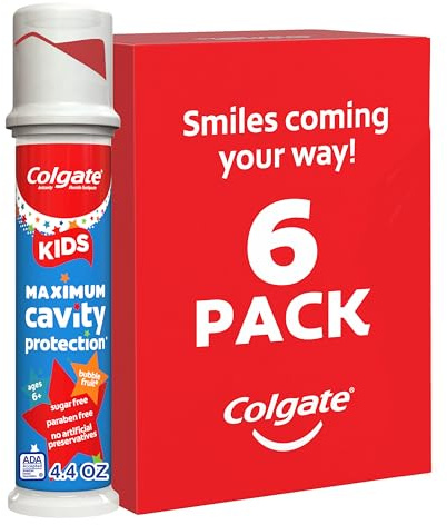 Colgate Kids Toothpaste Pump with Fluoride for Cavity Protection, Ages 6+, ADA Accepted, Bubble Fruit, 4.4 Ounce, 6 Pack