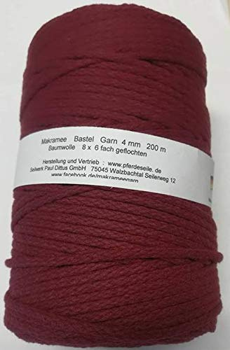 Makrameegarn Makramee Baumwollgarn Bastelgarn PURPURROT 200 Meter 4 mm