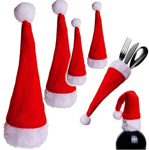 alles-meine.de GmbH 16 TLG. Set: kleine - Deko - Weihnachtsmützen - 19 cm - Bestecktaschen Besteckhalter/Eierwärmer - universal Größe - Weihnachten - Flaschen Weinflaschen Mütz..