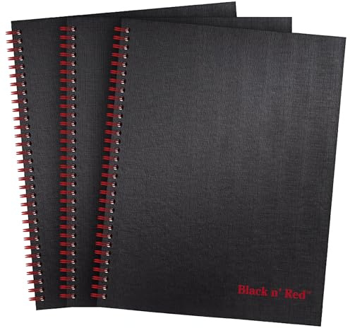 Black n' Red Notebooks, Business Journals, 3 Pack, 11 x 8-1/2, 70 Sheets, Ruled, Optik Paper, Scribzee App, Hardcover, Wirebound, Black (400123488)