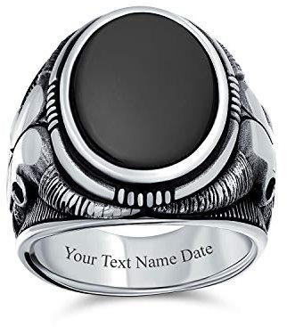 Herren Signetring Schwarzen Onyx Oval Edelsteinen Im Westlichen Texas Longhorn Buffalo Kuh Antilopen Ziegen Schädel Design .925 Sterlingsilber Gefertigt Individuell Graviert Hergestellt In Der Türkei