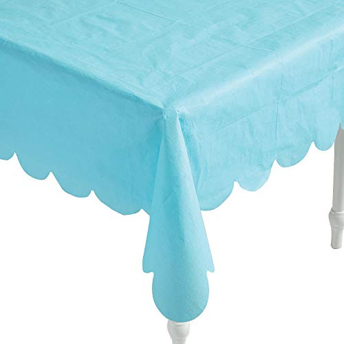Fun Express Light Blue Scallop Edge Paper Tablecloth - Party Supplies - 1 Piece