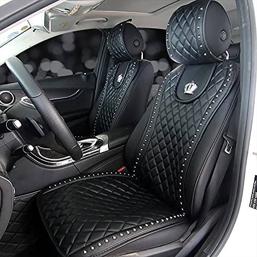 Carshaping Autositzbezug für Autozubehör, strapazierfähig, weiches Ledermaterial, mit speziellem Kronen-Design, Schwarz, 2 Stück